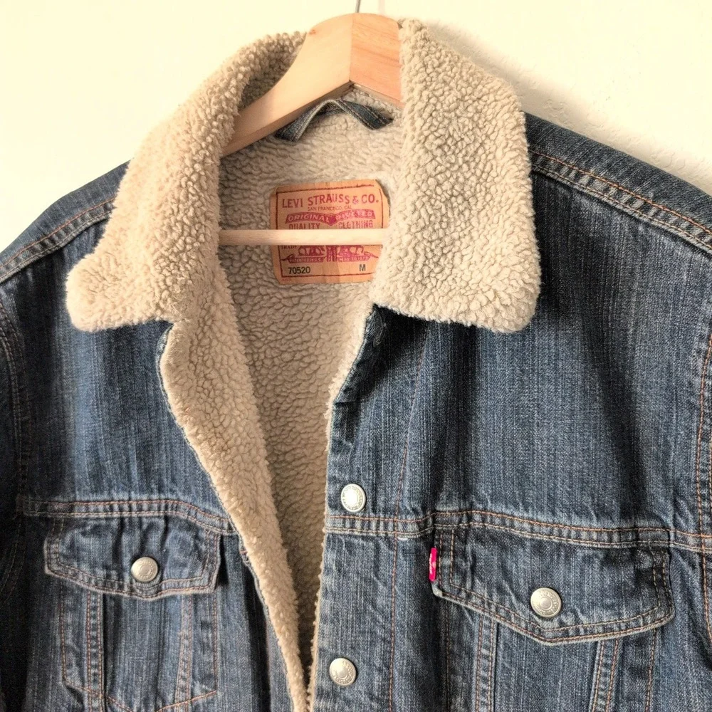Levi‎ Strauss & Co Sherpa Lined Denim Trucker Jacket Mens Size M Blue Jean Heavy
